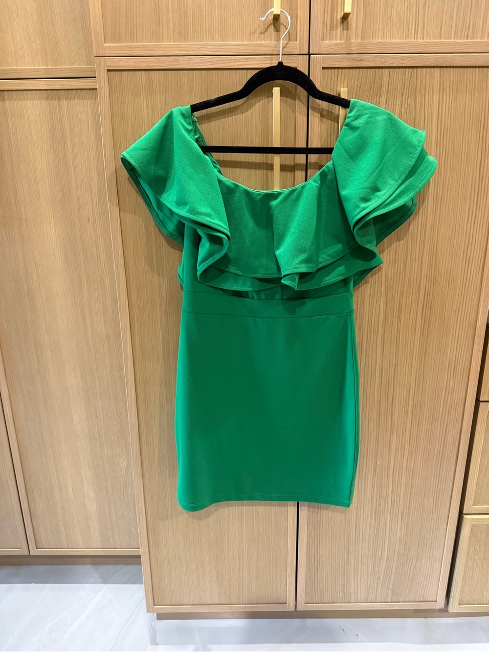 Symphony Green Ruffle Off-Shoulder Mini Dress